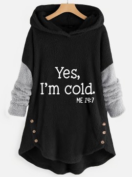 Letter Print Color Block Teddy Hoodie, Casual Long Sleeve Plush Hoodie Sweatshirt, Women's Clothing