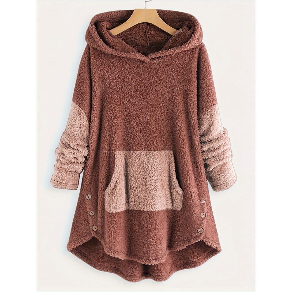 Color Block Kangaroo Pocket Hoodie, Long Sleeve Thermal Hoodies Sweatshirt, Women's Clothing Color Block Kangaroo Pocket Hoodie, Long Sleeve Thermal Hoodies Sweatshirt, Women's Clothing