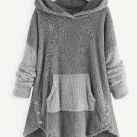 Color Block Kangaroo Pocket Hoodie, Long Sleeve Thermal Hoodies Sweatshirt, Women's Clothing Color Block Kangaroo Pocket Hoodie, Long Sleeve Thermal Hoodies Sweatshirt, Women's Clothing