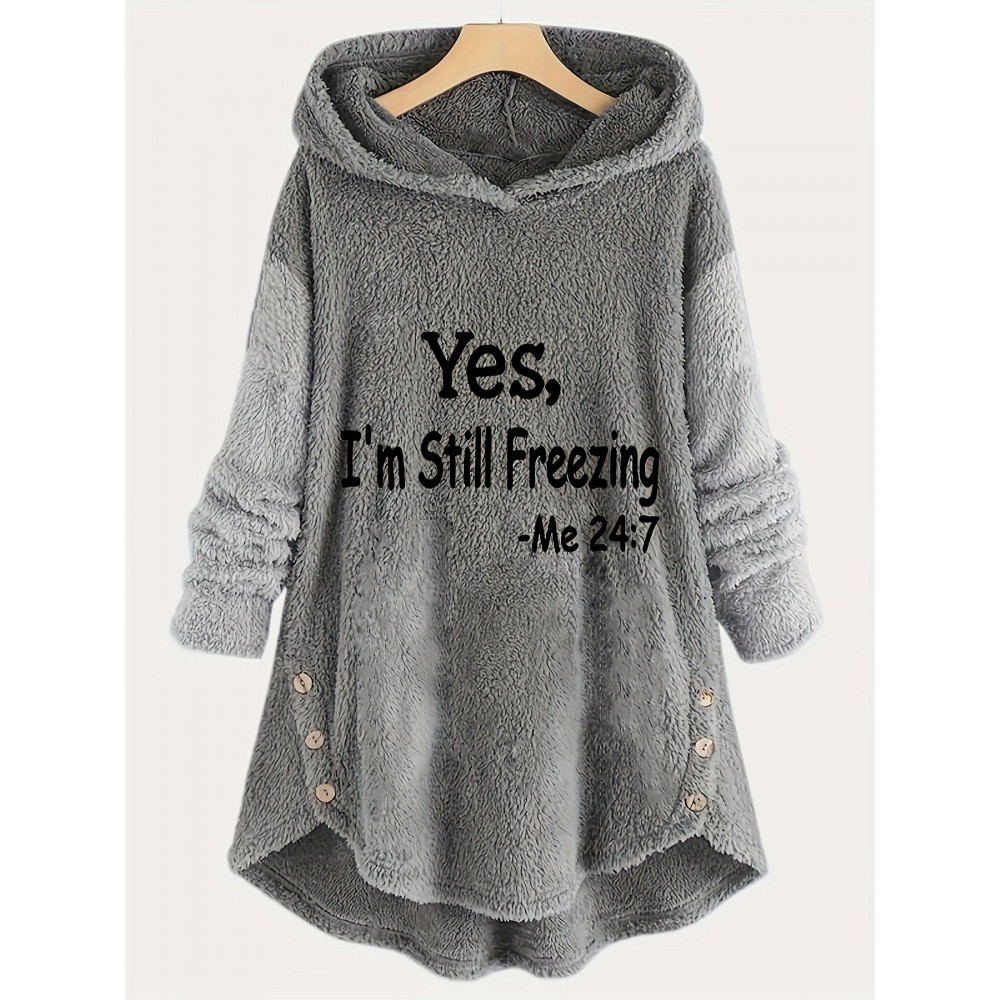 Letter Print Fuzzy Hoodie, Winter & Fall Oversized Casual Hooded Sweatshirt, Women's Clothing Letter Print Fuzzy Hoodie, Winter & Fall Oversized Casual Hooded Sweatshirt, Women's Clothing