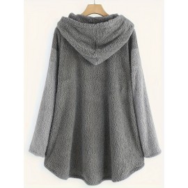 Letter Print Fuzzy Hoodie, Winter & Fall Oversized Casual Hooded Sweatshirt, Women's Clothing Letter Print Fuzzy Hoodie, Winter & Fall Oversized Casual Hooded Sweatshirt, Women's Clothing