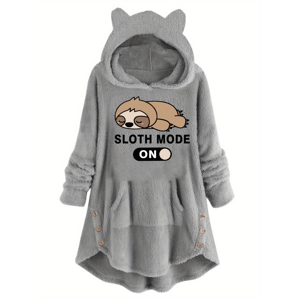 Animal Print Kangaroo Pocket Teddy Hoodie, Casual Long Sleeve Button Hoodie Sweatshirt, Women's Clothing Animal Print Kangaroo Pocket Teddy Hoodie, Casual Long Sleeve Button Hoodie Sweatshirt, Women's Clothing