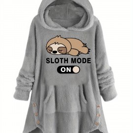 Animal Print Kangaroo Pocket Teddy Hoodie, Casual Long Sleeve Button Hoodie Sweatshirt, Women's Clothing Animal Print Kangaroo Pocket Teddy Hoodie, Casual Long Sleeve Button Hoodie Sweatshirt, Women's Clothing