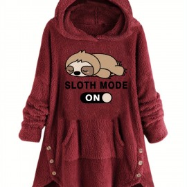 Animal Print Kangaroo Pocket Teddy Hoodie, Casual Long Sleeve Button Hoodie Sweatshirt, Women's Clothing Animal Print Kangaroo Pocket Teddy Hoodie, Casual Long Sleeve Button Hoodie Sweatshirt, Women's Clothing