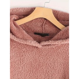 Cat & Butterfly Print Teddy Hoodie, Casual Long Sleeve Kangaroo Pocket Hoodie Sweatshirt, Women's Clothing Cat & Butterfly Print Teddy Hoodie, Casual Long Sleeve Kangaroo Pocket Hoodie Sweatshirt, Women's Clothing