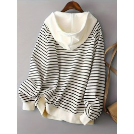 Striped Zip Up Hoodie, Casual Long Sleeve Drawstring Hoodies Sweatshirt, Women's Clothing Striped Zip Up Hoodie, Casual Long Sleeve Drawstring Hoodies Sweatshirt, Women's Clothing