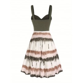Tie Dye Print Fake Button Dress, Casual Sleeveless Backless For Summer, Women's Clothing Tie Dye Print Fake Button Dress, Casual Sleeveless Backless For Summer, Women's Clothing