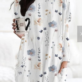 Cat Print Crew Neck Baggy Dress, Casual Long Sleeve Pocket Dress For Spring & Fall, Women's Clothing Cat Print Crew Neck Baggy Dress, Casual Long Sleeve Pocket Dress For Spring & Fall, Women's Clothing