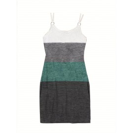 Color Block Coconut Tree Print Cami Dress, Casual Spaghetti Strap Dress, Women's Clothing Color Block Coconut Tree Print Cami Dress, Casual Spaghetti Strap Dress, Women's Clothing