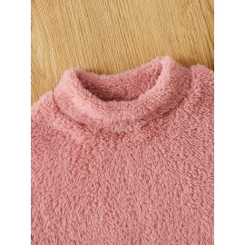 Solid Fuzzy Mock Neck Dress, Casual Long Sleeve Dress For Fall & Winter, Women's Clothing Solid Fuzzy Mock Neck Dress, Casual Long Sleeve Dress For Fall & Winter, Women's Clothing