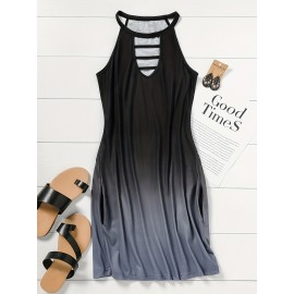 Cutout Gradient Halter Neck Dress, Sexy Bodycon Dress For Spring & Summer, Women's Clothing Cutout Gradient Halter Neck Dress, Sexy Bodycon Dress For Spring & Summer, Women's Clothing