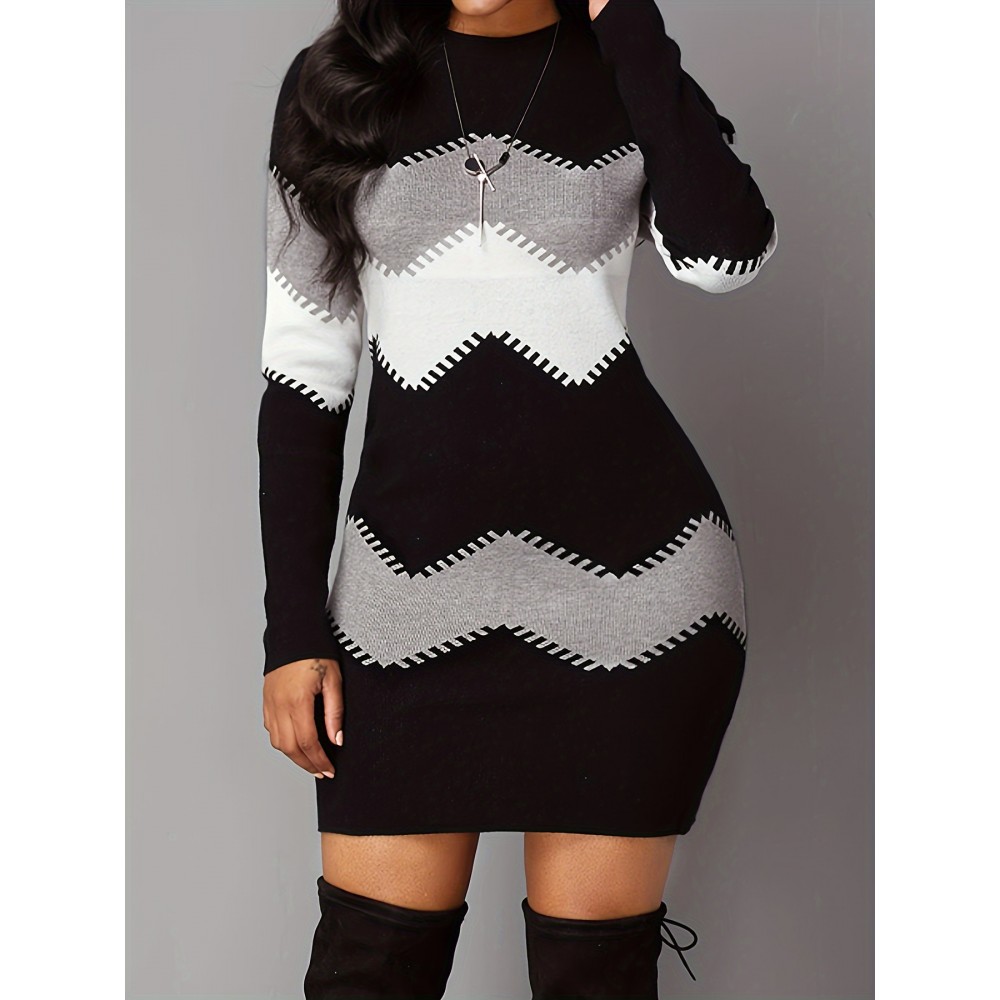 Color Block Simple Dress, Casual Long Sleeve Bodycon Mini Dress, Women's Clothing Color Block Simple Dress, Casual Long Sleeve Bodycon Mini Dress, Women's Clothing