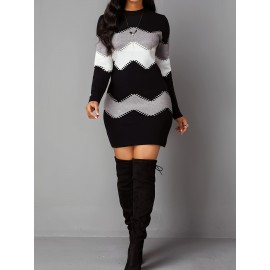 Color Block Simple Dress, Casual Long Sleeve Bodycon Mini Dress, Women's Clothing Color Block Simple Dress, Casual Long Sleeve Bodycon Mini Dress, Women's Clothing