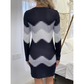 Color Block Simple Dress, Casual Long Sleeve Bodycon Mini Dress, Women's Clothing Color Block Simple Dress, Casual Long Sleeve Bodycon Mini Dress, Women's Clothing