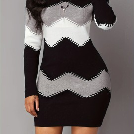 Color Block Simple Dress, Casual Long Sleeve Bodycon Mini Dress, Women's Clothing Color Block Simple Dress, Casual Long Sleeve Bodycon Mini Dress, Women's Clothing