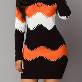 Color Block Simple Dress, Casual Long Sleeve Bodycon Mini Dress, Women's Clothing Color Block Simple Dress, Casual Long Sleeve Bodycon Mini Dress, Women's Clothing