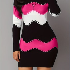 Color Block Simple Dress, Casual Long Sleeve Bodycon Mini Dress, Women's Clothing Color Block Simple Dress, Casual Long Sleeve Bodycon Mini Dress, Women's Clothing