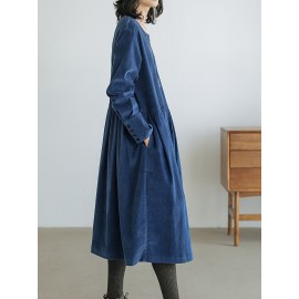 Ruched Solid Midi Dress, Casual Crew Neck Long Sleeve Dress, Women's Clothing Ruched Solid Midi Dress, Casual Crew Neck Long Sleeve Dress, Women's Clothing