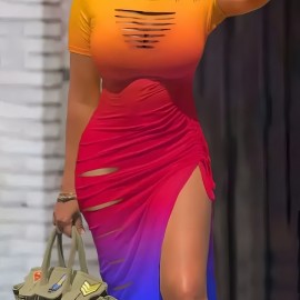 Cut Out Drawstring Dress, Sexy Bodycon Split Short Sleeve Dress, Women's Clothing Cut Out Drawstring Dress, Sexy Bodycon Split Short Sleeve Dress, Women's Clothing