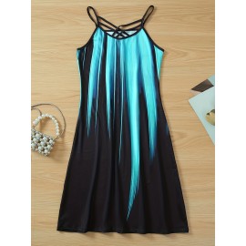 Color Block Criss Cross Dress, Casual Sleeveless Spaghetti Strap Dress, Women's Clothing Color Block Criss Cross Dress, Casual Sleeveless Spaghetti Strap Dress, Women's Clothing