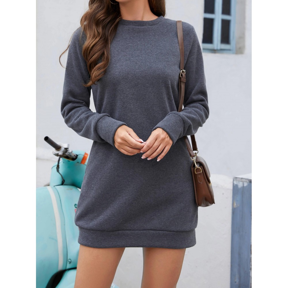 Casual Crew Neck Sweatshirt Dress, Long Sleeve With Pocket Sweatshirt Dresses , Women's Clothings Casual Crew Neck Sweatshirt Dress, Long Sleeve With Pocket Sweatshirt Dresses , Women's Clothings