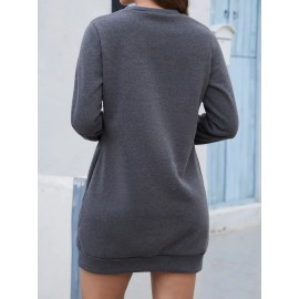 Casual Crew Neck Sweatshirt Dress, Long Sleeve With Pocket Sweatshirt Dresses , Women's Clothings Casual Crew Neck Sweatshirt Dress, Long Sleeve With Pocket Sweatshirt Dresses , Women's Clothings