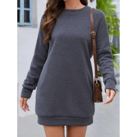 Casual Crew Neck Sweatshirt Dress, Long Sleeve With Pocket Sweatshirt Dresses , Women's Clothings Casual Crew Neck Sweatshirt Dress, Long Sleeve With Pocket Sweatshirt Dresses , Women's Clothings
