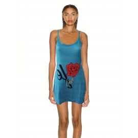 Rose Print Pocket Cami Dress, Casual Spaghetti Dress For Summer, Women's Clothing Rose Print Pocket Cami Dress, Casual Spaghetti Dress For Summer, Women's Clothing