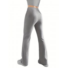 Solid Ribbed Knit Wide-Leg Pants, Causal High Waist Pants For Spring & Fall, Women's Clothing Solid Ribbed Knit Wide-Leg Pants, Causal High Waist Pants For Spring & Fall, Women's Clothing