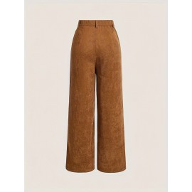 Solid Corduroy Straight Leg Pants, Vintage Patched Pocket Loose Pants, Women's Clothing Solid Corduroy Straight Leg Pants, Vintage Patched Pocket Loose Pants, Women's Clothing