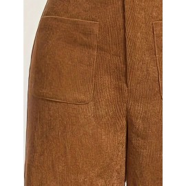 Solid Corduroy Straight Leg Pants, Vintage Patched Pocket Loose Pants, Women's Clothing Solid Corduroy Straight Leg Pants, Vintage Patched Pocket Loose Pants, Women's Clothing