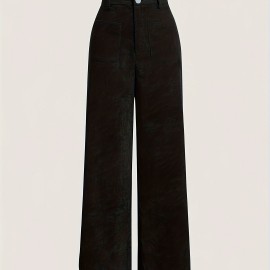 Solid Corduroy Straight Leg Pants, Vintage Patched Pocket Loose Pants, Women's Clothing Solid Corduroy Straight Leg Pants, Vintage Patched Pocket Loose Pants, Women's Clothing
