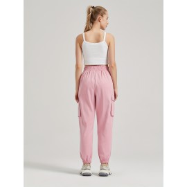 Solid Jogger Cargo Pants 2 Pack, Casual Flap Pocket Elastic Waist Pants, Women's Clothing Solid Jogger Cargo Pants 2 Pack, Casual Flap Pocket Elastic Waist Pants, Women's Clothing