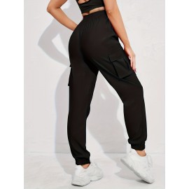Solid Jogger Cargo Pants 2 Pack, Casual Flap Pocket Elastic Waist Pants, Women's Clothing Solid Jogger Cargo Pants 2 Pack, Casual Flap Pocket Elastic Waist Pants, Women's Clothing