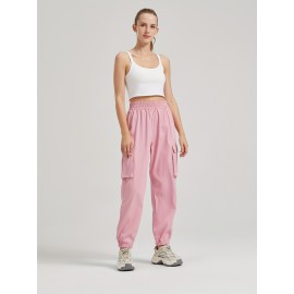Solid Jogger Cargo Pants 2 Pack, Casual Flap Pocket Elastic Waist Pants, Women's Clothing Solid Jogger Cargo Pants 2 Pack, Casual Flap Pocket Elastic Waist Pants, Women's Clothing