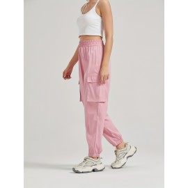 Solid Jogger Cargo Pants 2 Pack, Casual Flap Pocket Elastic Waist Pants, Women's Clothing Solid Jogger Cargo Pants 2 Pack, Casual Flap Pocket Elastic Waist Pants, Women's Clothing