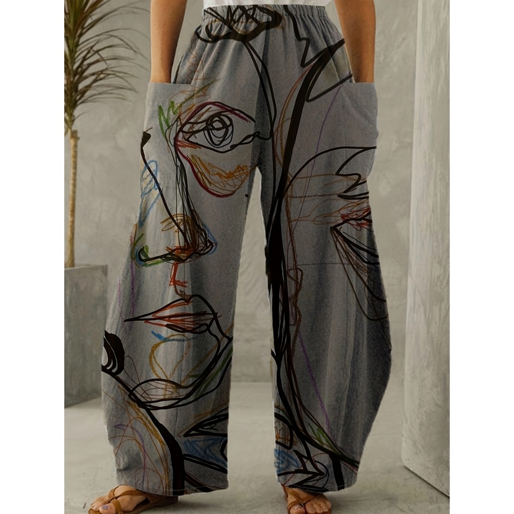 Women's Pants Casual Mid Waist Print Straight Wide Fashion Loose Pants Women's Pants Casual Mid Waist Print Straight Wide Fashion Loose Pants