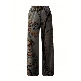 Women's Pants Casual Mid Waist Print Straight Wide Fashion Loose Pants Women's Pants Casual Mid Waist Print Straight Wide Fashion Loose Pants