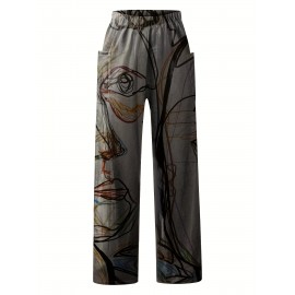 Women's Pants Casual Mid Waist Print Straight Wide Fashion Loose Pants Women's Pants Casual Mid Waist Print Straight Wide Fashion Loose Pants