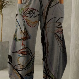 Women's Pants Casual Mid Waist Print Straight Wide Fashion Loose Pants Women's Pants Casual Mid Waist Print Straight Wide Fashion Loose Pants