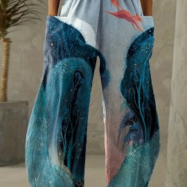 Women's Pants Casual Mid Waist Print Straight Wide Fashion Loose Pants Women's Pants Casual Mid Waist Print Straight Wide Fashion Loose Pants