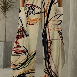 Women's Pants Casual Mid Waist Print Straight Wide Fashion Loose Pants Women's Pants Casual Mid Waist Print Straight Wide Fashion Loose Pants