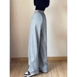 Solid Elastic High Waist Sweatpants, Casual Sporty Wide Leg Pants With Pocket, Women's Clothing Solid Elastic High Waist Sweatpants, Casual Sporty Wide Leg Pants With Pocket, Women's Clothing