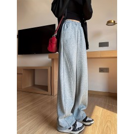 Solid Elastic High Waist Sweatpants, Casual Sporty Wide Leg Pants With Pocket, Women's Clothing Solid Elastic High Waist Sweatpants, Casual Sporty Wide Leg Pants With Pocket, Women's Clothing