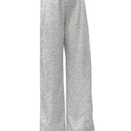 Solid Elastic High Waist Sweatpants, Casual Sporty Wide Leg Pants With Pocket, Women's Clothing Solid Elastic High Waist Sweatpants, Casual Sporty Wide Leg Pants With Pocket, Women's Clothing