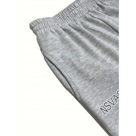 Slant Pockets Wide Leg Pants, Casual Letter Print Loose Elastic High Waist Pants For Fall, Women's Clothing Slant Pockets Wide Leg Pants, Casual Letter Print Loose Elastic High Waist Pants For Fall, Women's Clothing