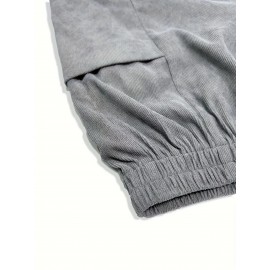 Solid Corduroy Patched Pockets Pants, Casual Loose Button Decor Pants For Spring & Fall, Women's Clothing Solid Corduroy Patched Pockets Pants, Casual Loose Button Decor Pants For Spring & Fall, Women's Clothing
