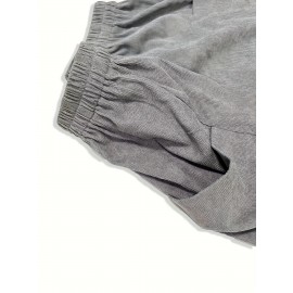 Solid Corduroy Patched Pockets Pants, Casual Loose Button Decor Pants For Spring & Fall, Women's Clothing Solid Corduroy Patched Pockets Pants, Casual Loose Button Decor Pants For Spring & Fall, Women's Clothing