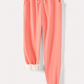 Solid Drawstring Thermal Sweatpants, Versatile Loose Comfy Jogger Pants, Women's Clothing Solid Drawstring Thermal Sweatpants, Versatile Loose Comfy Jogger Pants, Women's Clothing