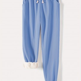 Solid Drawstring Thermal Sweatpants, Versatile Loose Comfy Jogger Pants, Women's Clothing Solid Drawstring Thermal Sweatpants, Versatile Loose Comfy Jogger Pants, Women's Clothing